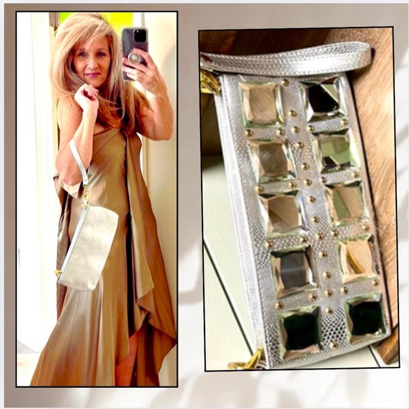 1990’s Statement Clutch w/Wrist Wrap, HEAVIER Piece, Silver Textured Back ,VTG - Picture 1 of 11